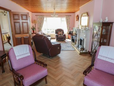 A living room with sofas and a fireplace at Marie's Country Home in Ardee, County Louth