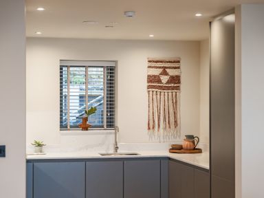 A kitchen with a sink and window at tbc in St. Ives