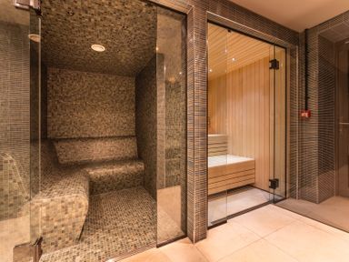 A spa with a steam room and sauna at Hidden 12- Hot Tub Terrace St Ives