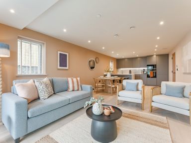 A living room with a sofa and coffee table at tbc in St. Ives