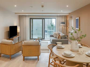A living room with a sofa and coffee table at tbc in St. Ives