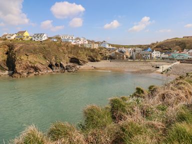 A beach with houses by the shore at Stone Crab Lodge in Haverfordwest