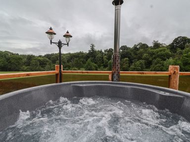 A hot tub with a lamp post in an outdoor area at Copper Suite in Chulmleigh