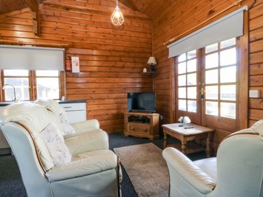 A living room with a television and sofa at Lodge 6 - Sleep 4 - Twin and Double Criccieth
