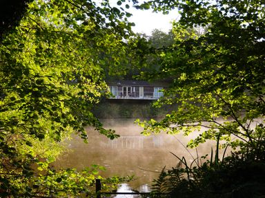 A house by the water surrounded by trees at 11 Water's Edge in Lanreath
