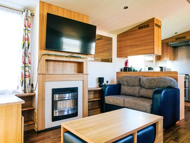 A living room with a television and sofa at Captivating 6-Person Caravan in Rhyl