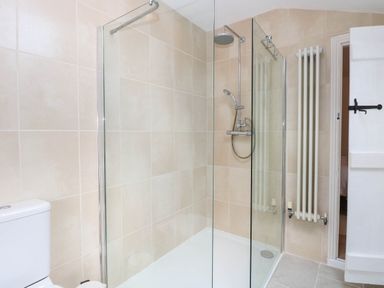 A bathroom with a shower and toilet at 19 Covert Road in Reydon