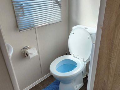 A toilet with a roll of toilet paper at Clarach Bay Holiday Village W18 Aberystwyth