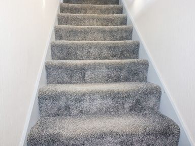 A staircase with carpet steps at Two Bed Apartment No.4 Newquay