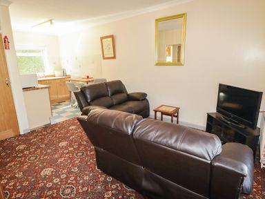 A living room with a couch and tv at Cottage 1 Tenby