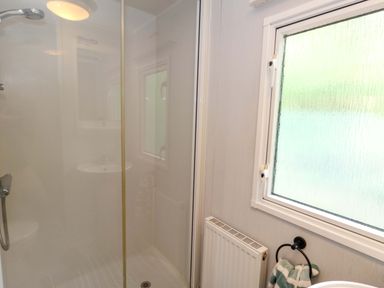 A bathroom with a shower and sink at Foxglove 4 in Ringwood