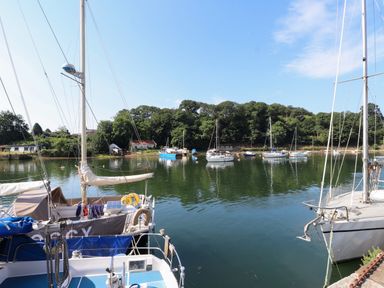A view of boats on water with trees in the background at Scoops’ Nook, Caernarfon