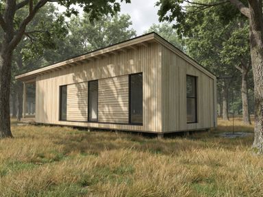 A cabin with large windows surrounded by trees at Arbora 1.0 Spa (Pet) in Malvern