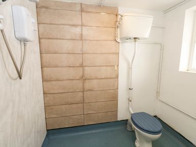 A bathroom with a toilet and a shower at The Watch House in Weymouth