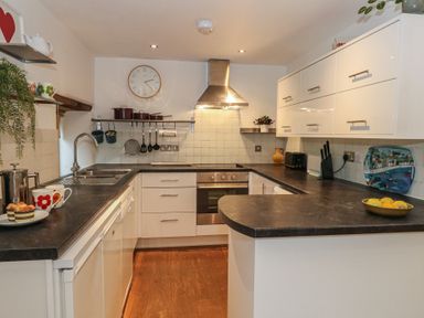 A kitchen with stove and sink at Frome Gazey Barn Frampton