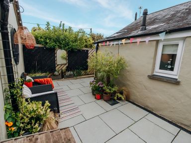 An outdoor area with furniture and plants at TyCosy in St Davids