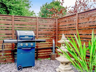 A barbecue grill in a garden area at Luxury 2 bedroom Lodge in rural lincolnshire