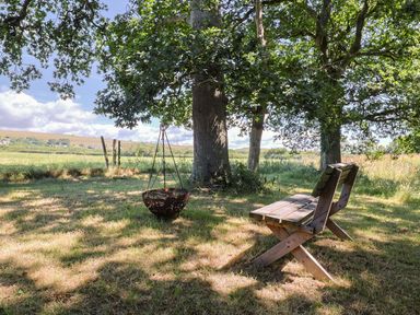 A chair and hammock under a tree in a field at The Hideaway Portesham
