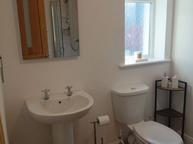 A bathroom with a sink and toilet at Sliabh League Mountain Lodge TEILEANN near Kilcar, County Donegal