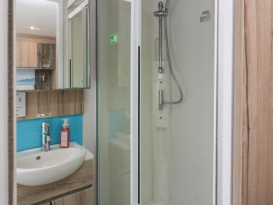 A bathroom with a sink and shower at 101 Bay View in Ayr