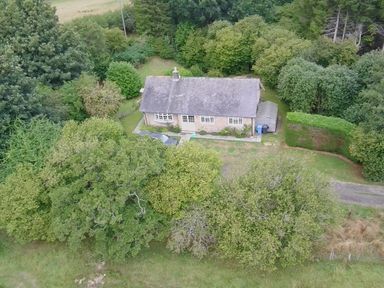 A house surrounded by trees and garden at Hedley Dene Cottage Longhorsley