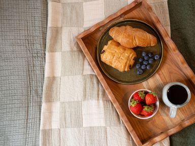 A tray with pastries and fruit on a table at 2 West Dunkirk Neuk, Humshaugh