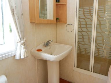 A bathroom with a sink and shower at Leven Lampeter