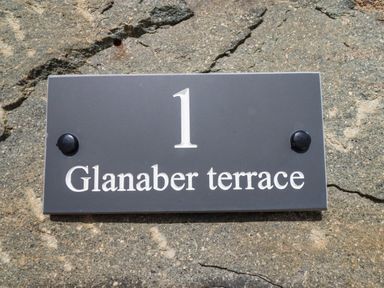 A sign displaying the house number 1 and Glanaber terrace at 1 Glanaber Terrace