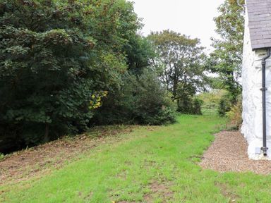 A garden with grass and trees at Felin Bach Aberdaron