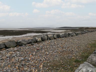 A shoreline with rocks and pebbles near water at Chalet 242 Carmarthen Bay Kidwelly
