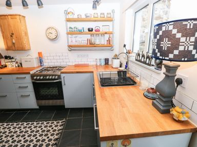 A kitchen with a sink and oven at 11 Church Street in Narberth