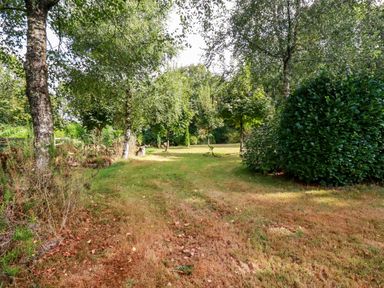 A garden with trees and grass at Honey Bee Bus in Menheniot