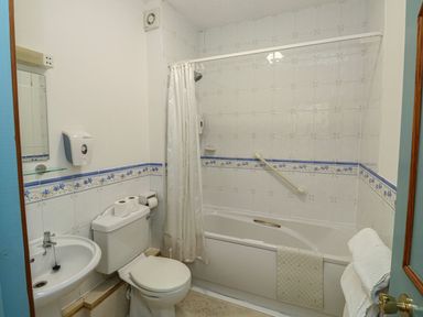 A bathroom with a bathtub, toilet, and sink at Egret in Kingsteignton