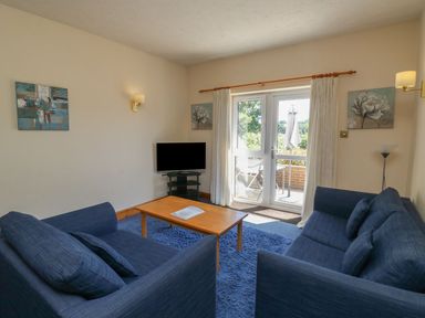 A living room with a sofa and television at Avocet in Kingsteignton