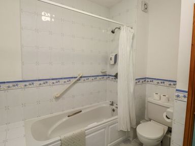 A bathroom with a bathtub and toilet at Avocet in Kingsteignton