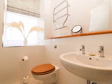 A bathroom with a sink and toilet at Llywelyn in Trearddur Bay
