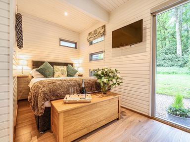A bedroom with a bed and television at The Cabin in the Woods