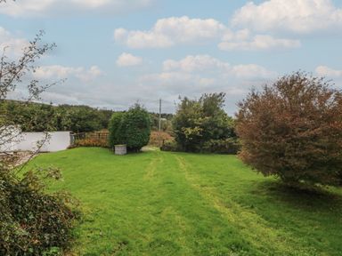 A garden with grass and trees at Bryn Eithin in Penygroes