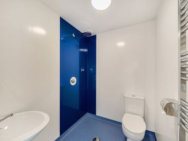 A bathroom with a sink, toilet, and shower at Yurt, Sleeps 2 with BBQ and Fire Pit, Tregooden Farm near St Tudy