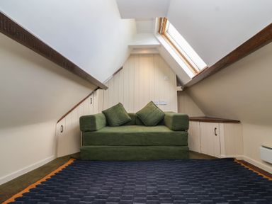 A snug with a green sofa and skylight at 19 Hailey Road