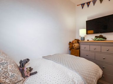 A bedroom with a bed and television at 1 Endellion View Wadebridge