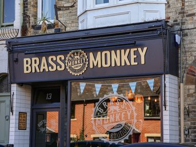 A sign for Brass Monkey beer boutique at Primrose Lodge Saltburn-by-the-Sea