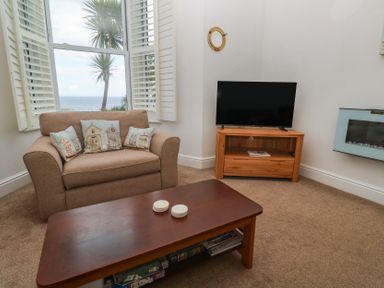 A living room with a sofa and television at Apartment 1 Llewellan in St Ives