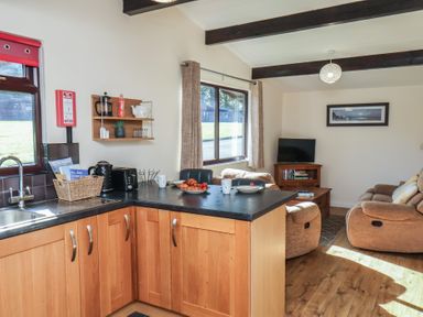 A kitchen with a sink and appliances at Bluebell Lodge in Saltburn-by-the-Sea