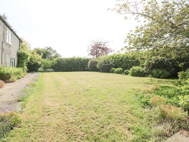 A garden with a lawn bordered by plants and shrubs beside a house at Lyons Green in Little Fransham near Swaffham