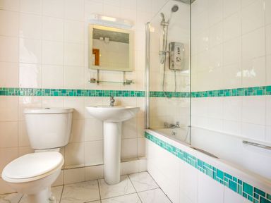 A bathroom with a toilet sink bathtub and shower at Ty Nant in Betws-y-Coed