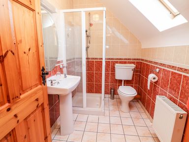 A bathroom with a shower cubicle sink and toilet at Fern View House in Beaufort near Killorglin County Kerry