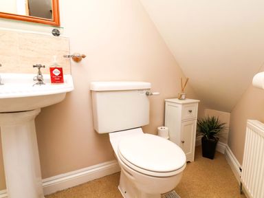 A bathroom with a toilet and sink at Heather Croft in Robin Hood's Bay