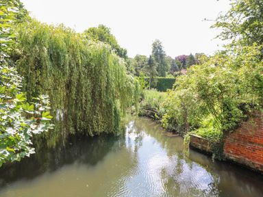 A river with trees and shrubs along the banks at Bridge Cottage in Aylsham