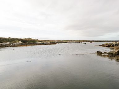 A body of water with rocky shores and grassy land at Aras Iosgan in Carraroe County Galway